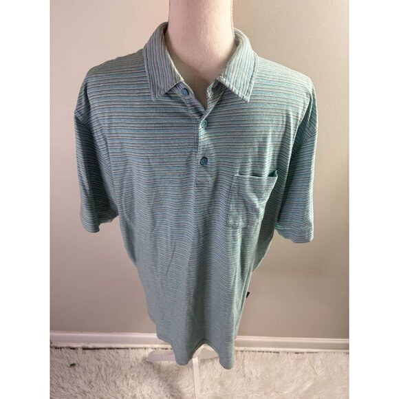 Patagonia Mens Striped Polo Shirt Blue/White Short Sleeve Size XL Cotton Blend - Picture 1 of 6